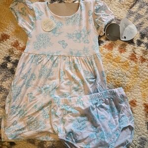 Milkbarn Blue Floral Kids Dress Set With Bow